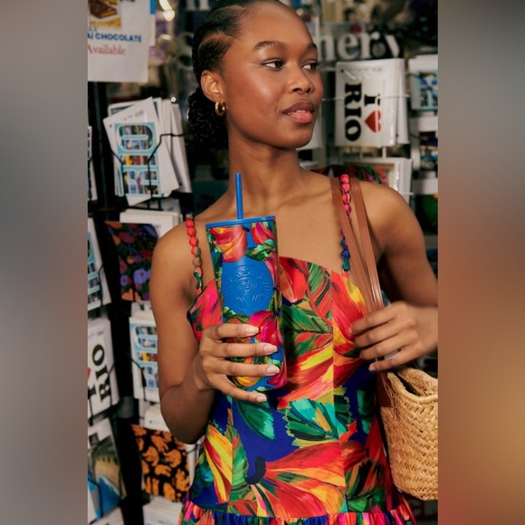 NWT Starbucks Farm Rio Limited Edition Blue Multicolor Banana Print Tumbler. - Picture 12 of 13